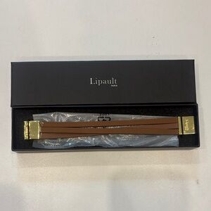 Lipault Brown Leather Bracelet with Gold Details